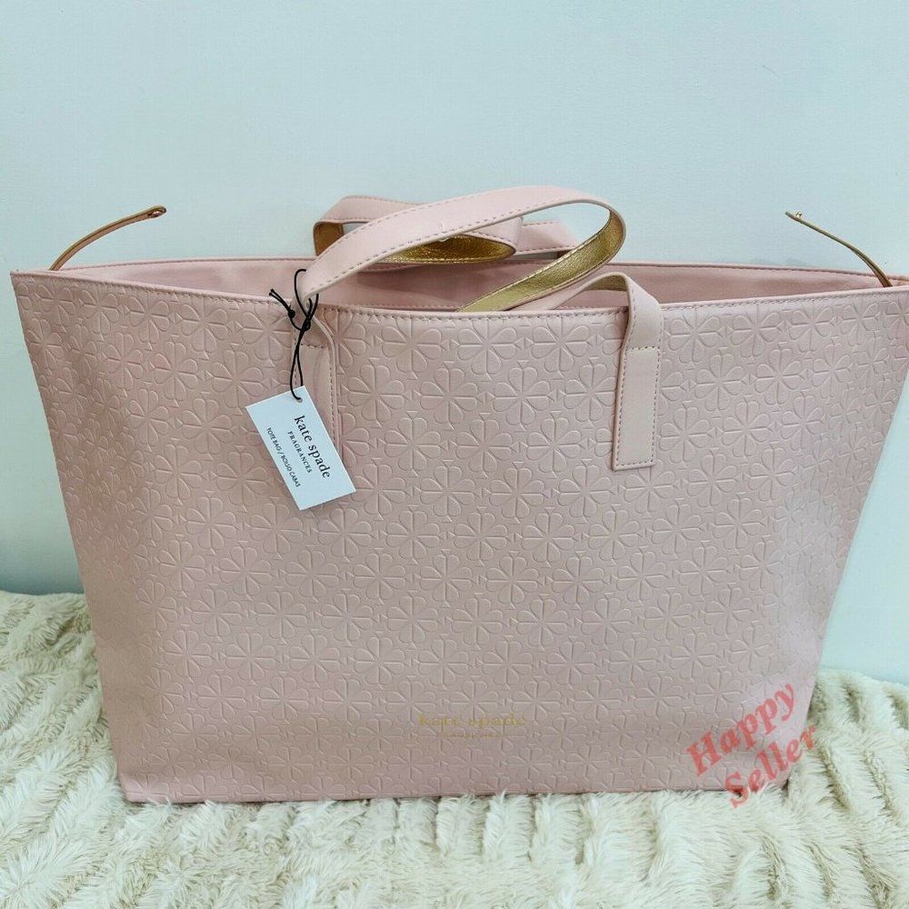 Kate Spade Tote Bag Purse Weekender Travel Shoulder Bag Pink Textured Logo NEW - Picture 3 of 10